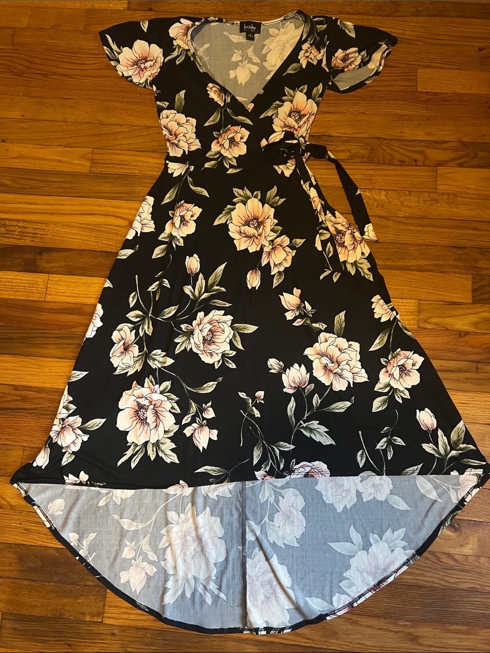 by & by Black Floral High-Low Dress with Blush Flowers